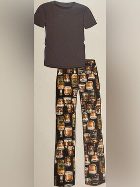 KOHL’S PJ’S & PANCAKES MENS LIQUOR BOTTLES PANTS & GRAY S/S SHIRT SET SIZE LARGE